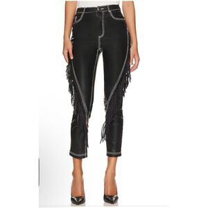 NBD Caela Black Faux Leather Fringe Western Pants Slim Revolve $218 Sz S